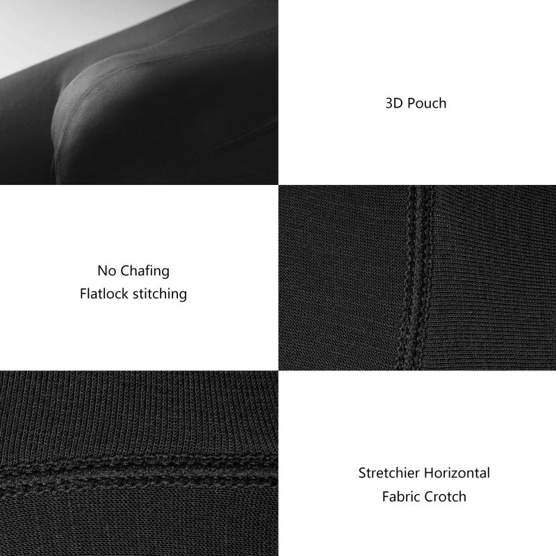 POUDEW Men's Breathable Viscose Moisture Wicking No Roll Waistband Tagless Underwear Boxer Briefs, Pack of 5 (Medium, Black/Black/Black/Black/Black) - Image 5
